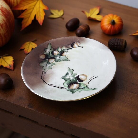 Antique Limoges Hand-Painted Cabinet Plate, Acorns & Oak Leaves, Signed c. 1900 - Picture 7 of 9